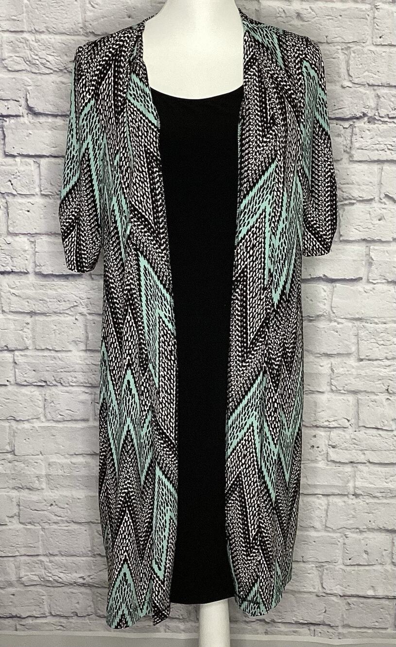 Perceptions Women’s Size L Black & Mint Jacket Overlay Shift Dress Chevron